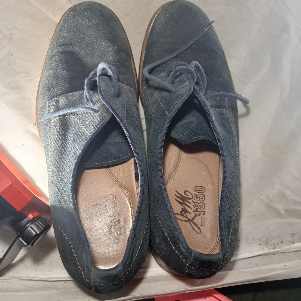 Johnston‎ & Murphy J&M 1850 Mens 9.5 M Navy Blue Suede Perforated Derby Shoes